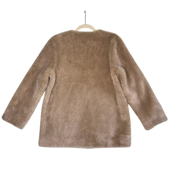 Australian Wool V Neck Fur Coat Women L Brown Soft Cozy Unique Boho Elegant NWT - Picture 3 of 14